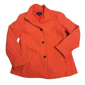Lands' End Women's Wool Coat Jacket Red Orange‎ Button Front Size 10